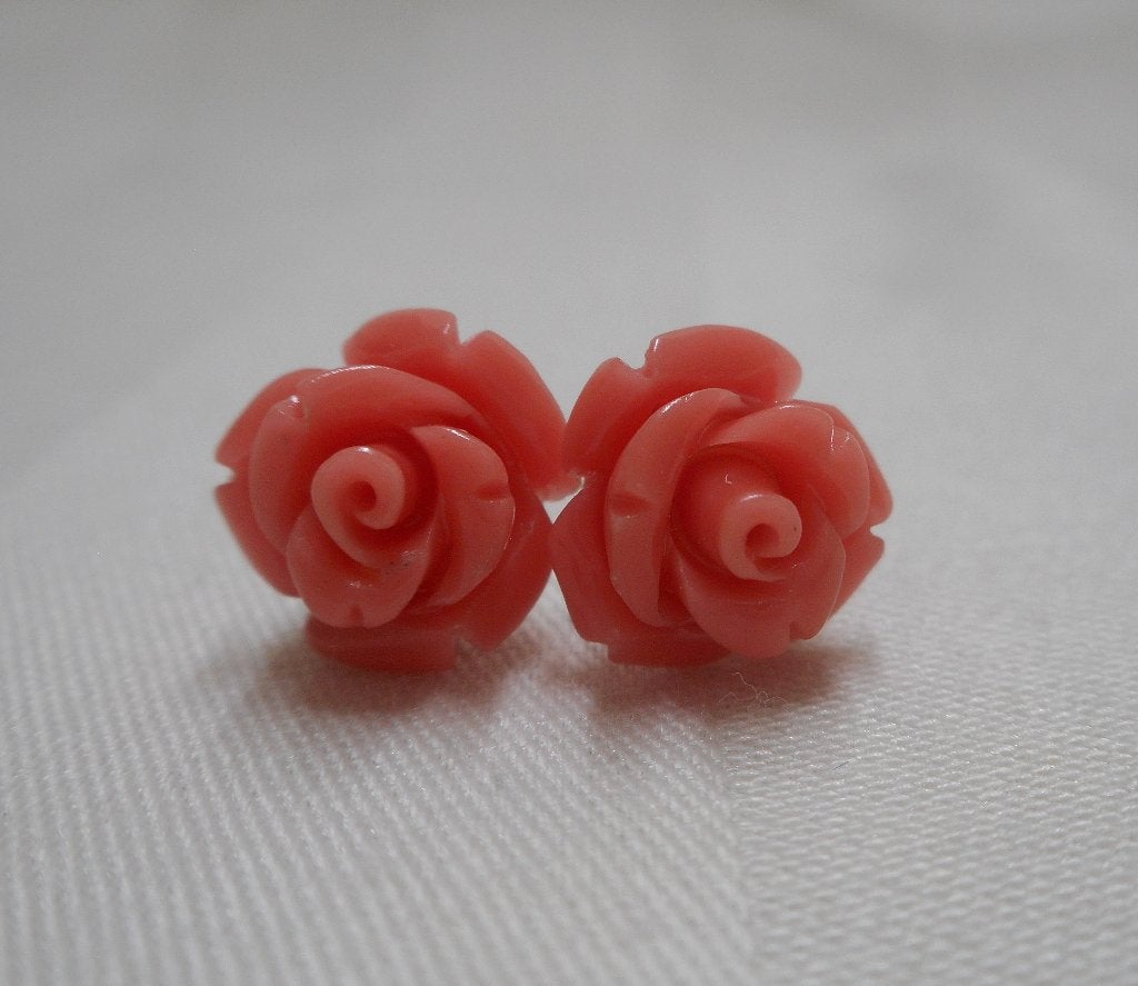 Zilveren oorknoppen met roze roos nr.2080