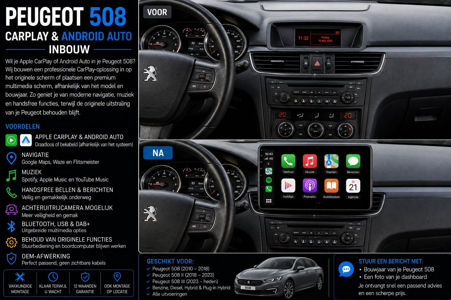 Peugeot 508 CarPlay & Android Auto Inbouw, Ophalen, Nieuw