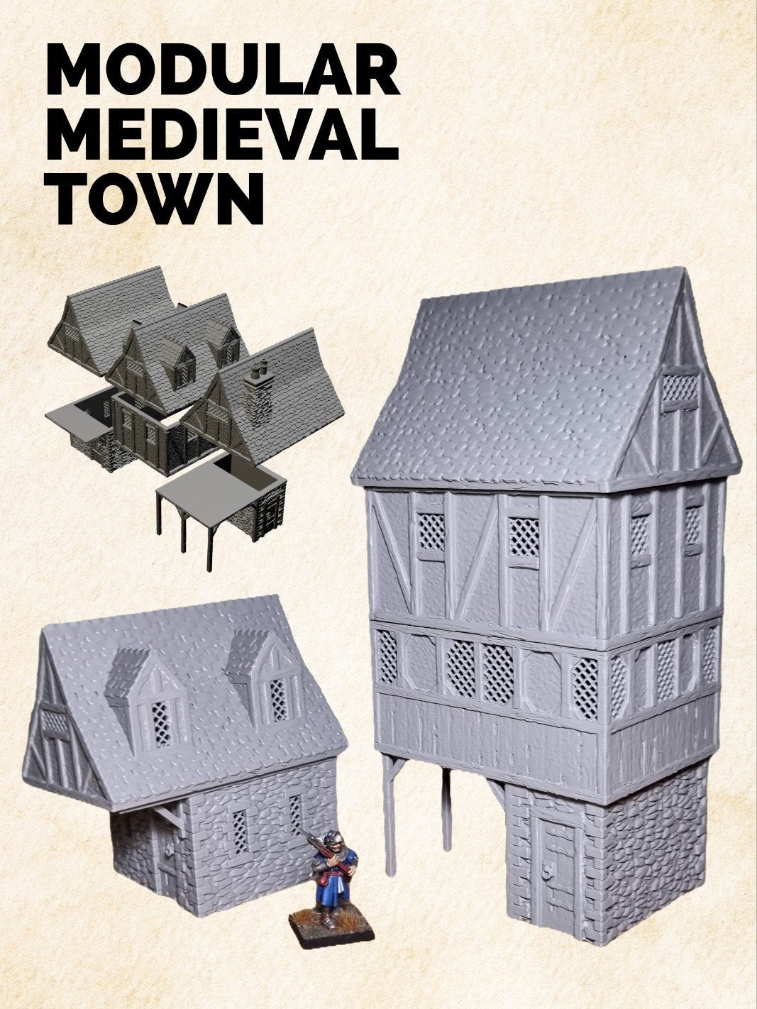 D&D Modulair Stadshuis Terrein - Fantasy Tabletop Scenery v1, Ophalen of Verzenden, Nieuw, Overige soorten, Toebehoren