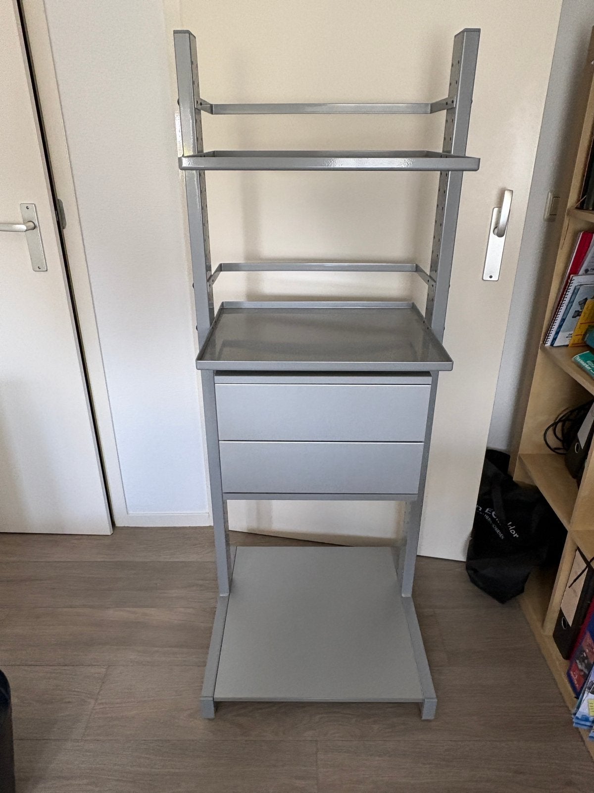 Ikea Jerker opbergrek met 2 laden, zilver 144x51x56 hxdxb, Ophalen, Overige typen, In hoogte verstelbaar, Zo goed als nieuw