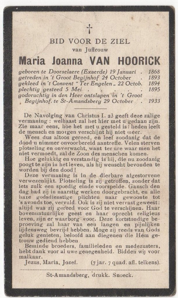 begijntje M. van Hoornick 1868 Exaerde + 1933 St. Amandsberg, Verzamelen, Verzenden