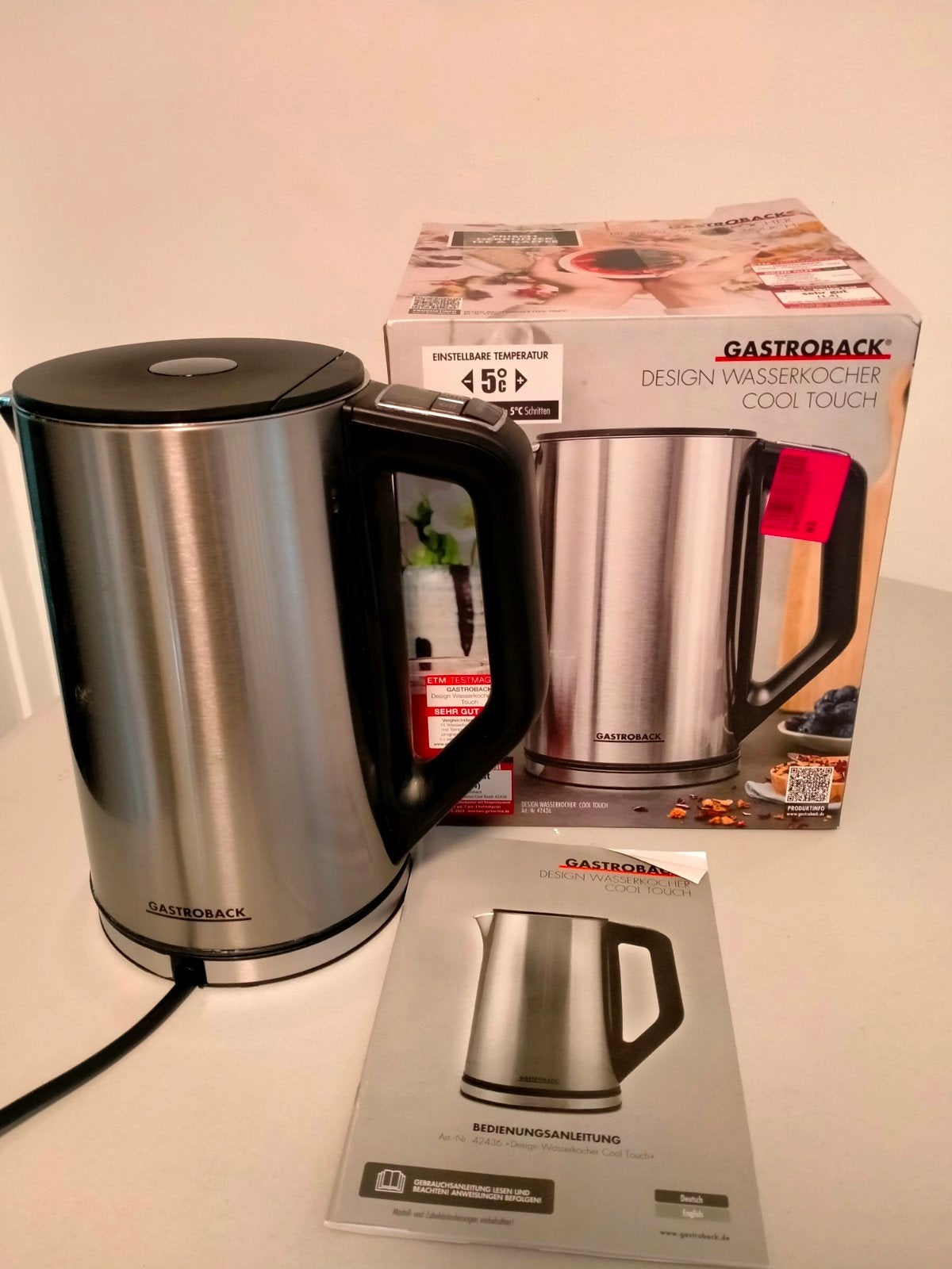 Gastroback Design Waterkoker Cool Touch RVS, Witgoed en Apparatuur, 1 tot 2 liter, Ophalen of Verzenden, Zo goed als nieuw, Rvs
