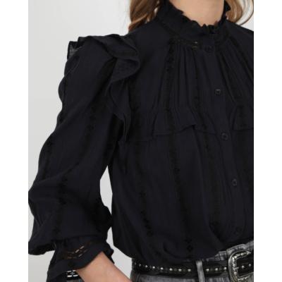 Isabel Marant Jadety Zwart Linnen Ruffle Blouse, Ophalen of Verzenden, Zo goed als nieuw, Maat 38/40 (M), Zwart