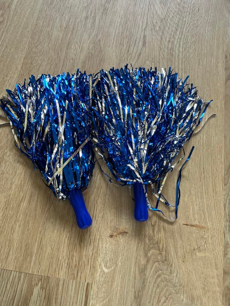Blauw-zilveren pompons voor cheerleading of feest, Ophalen of Verzenden, Nieuw, Feestartikel, Overige