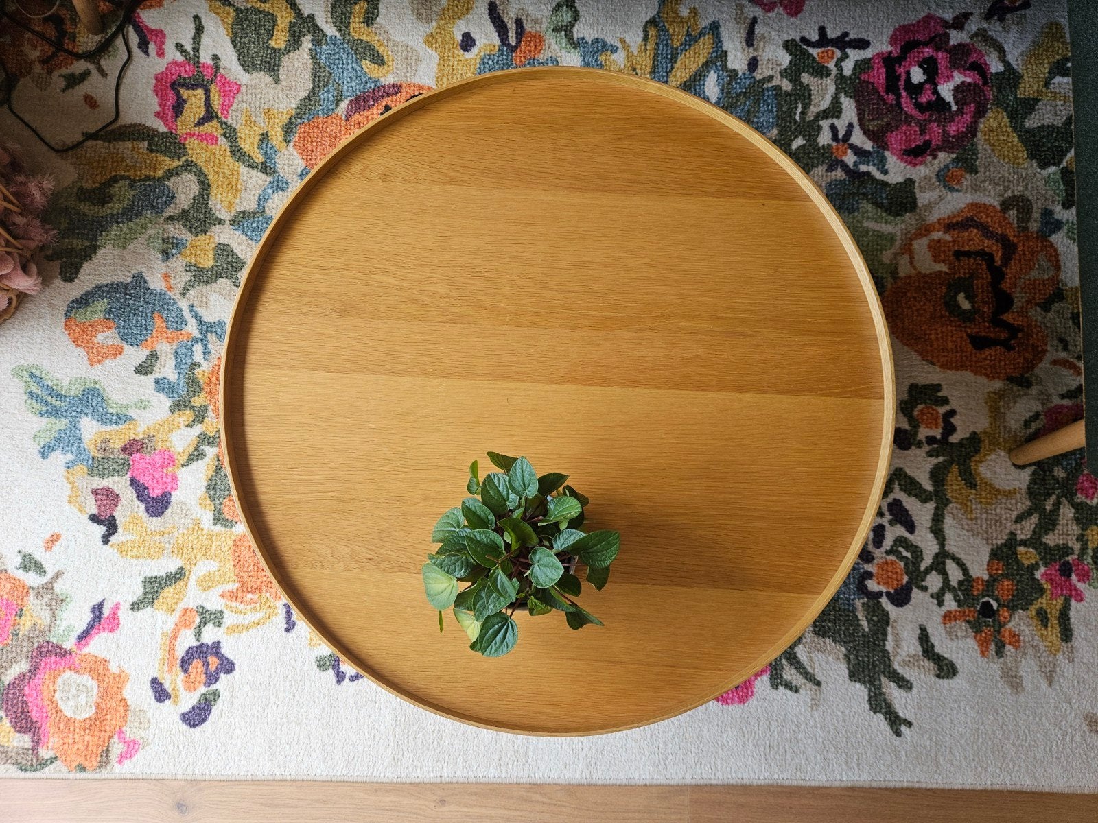 Ronde salontafel van eikenhout, Ophalen, 50 tot 100 cm, Modern, Scandinavisch, 50 tot 100 cm