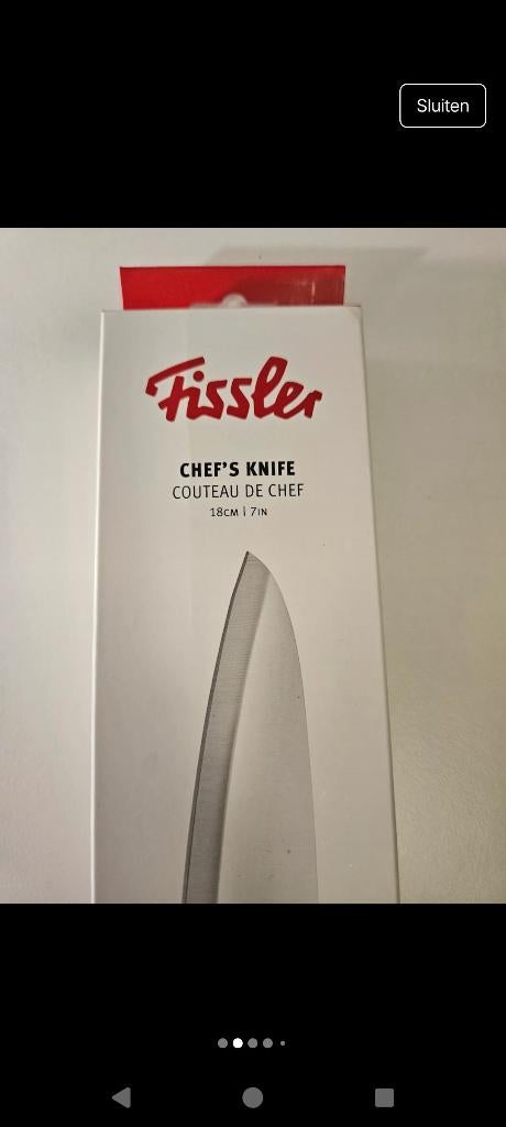Fissler chefkok mes, Huis en Inrichting, Ophalen of Verzenden, Nieuw, Rvs of Chroom