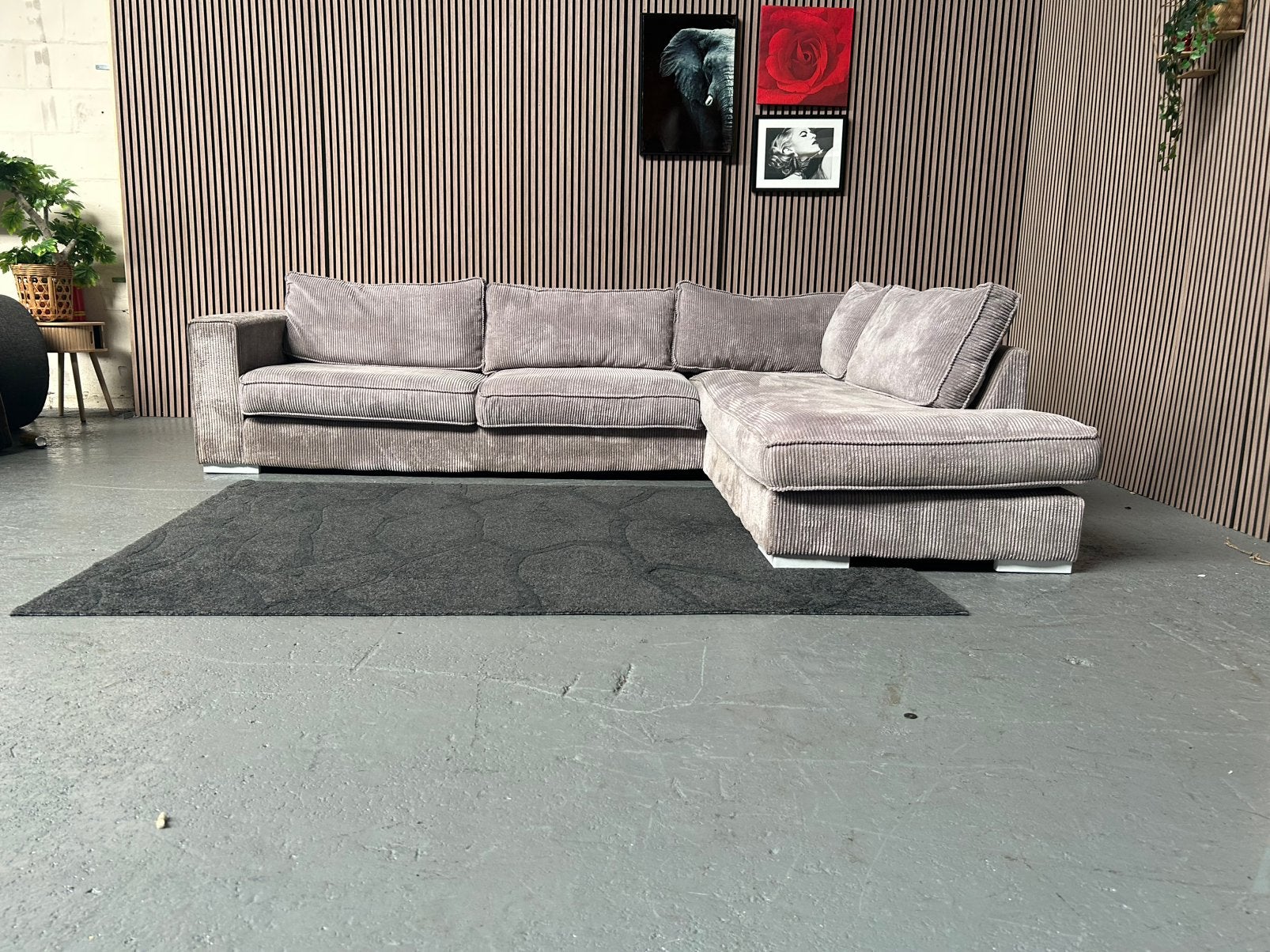 GRATIS LEVERING Ribstof Hoekbank Grijs 300X226 GEREINIGD