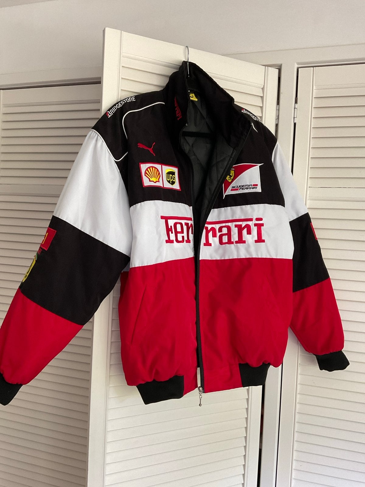 Stoer Vintage Ferrari Racing Jas - Zwart, Rood, Wit, Unisex, Kleding | Heren, Ophalen of Verzenden, Zo goed als nieuw, Maat 52/54 (L)