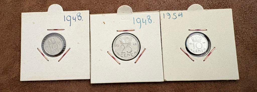 Set van 3 Nederlandse munten: 10 en 25 cent Wilhelmina, Ophalen of Verzenden, Koningin Wilhelmina, 10 cent, Setje