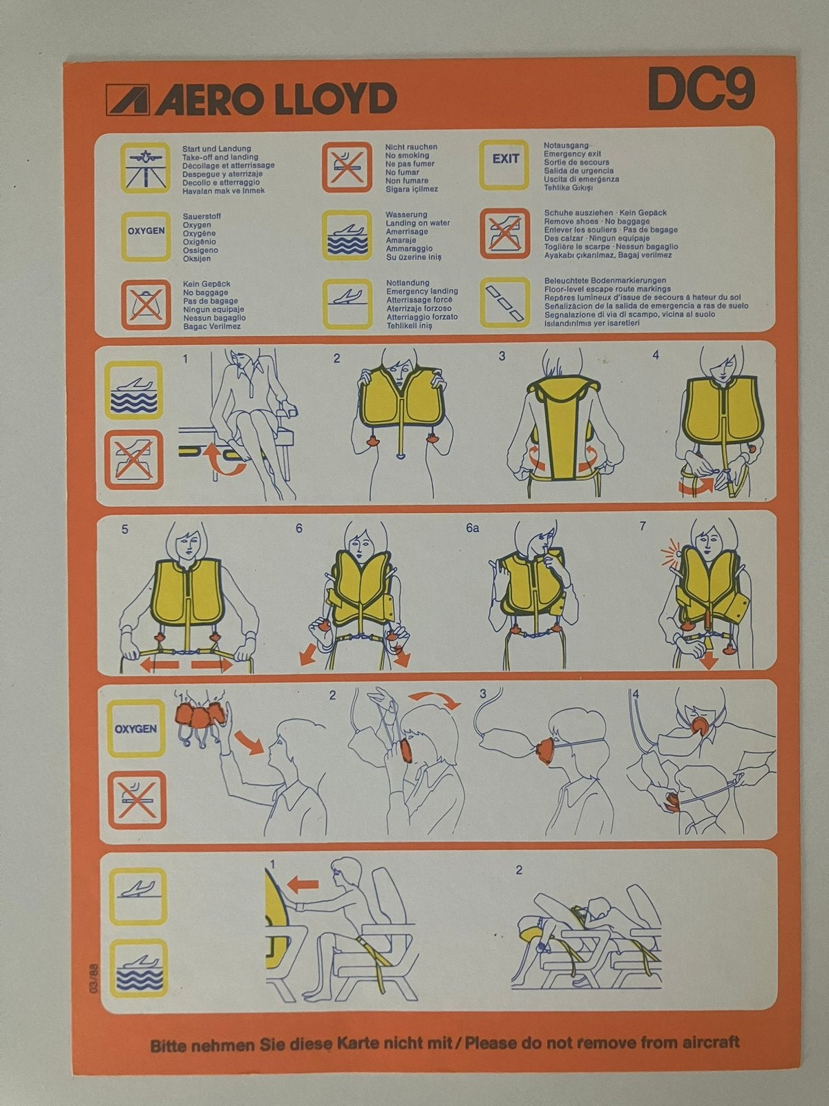 Safety card Aero Lloyd DC-9, Verzenden, Gebruikt, Overige typen
