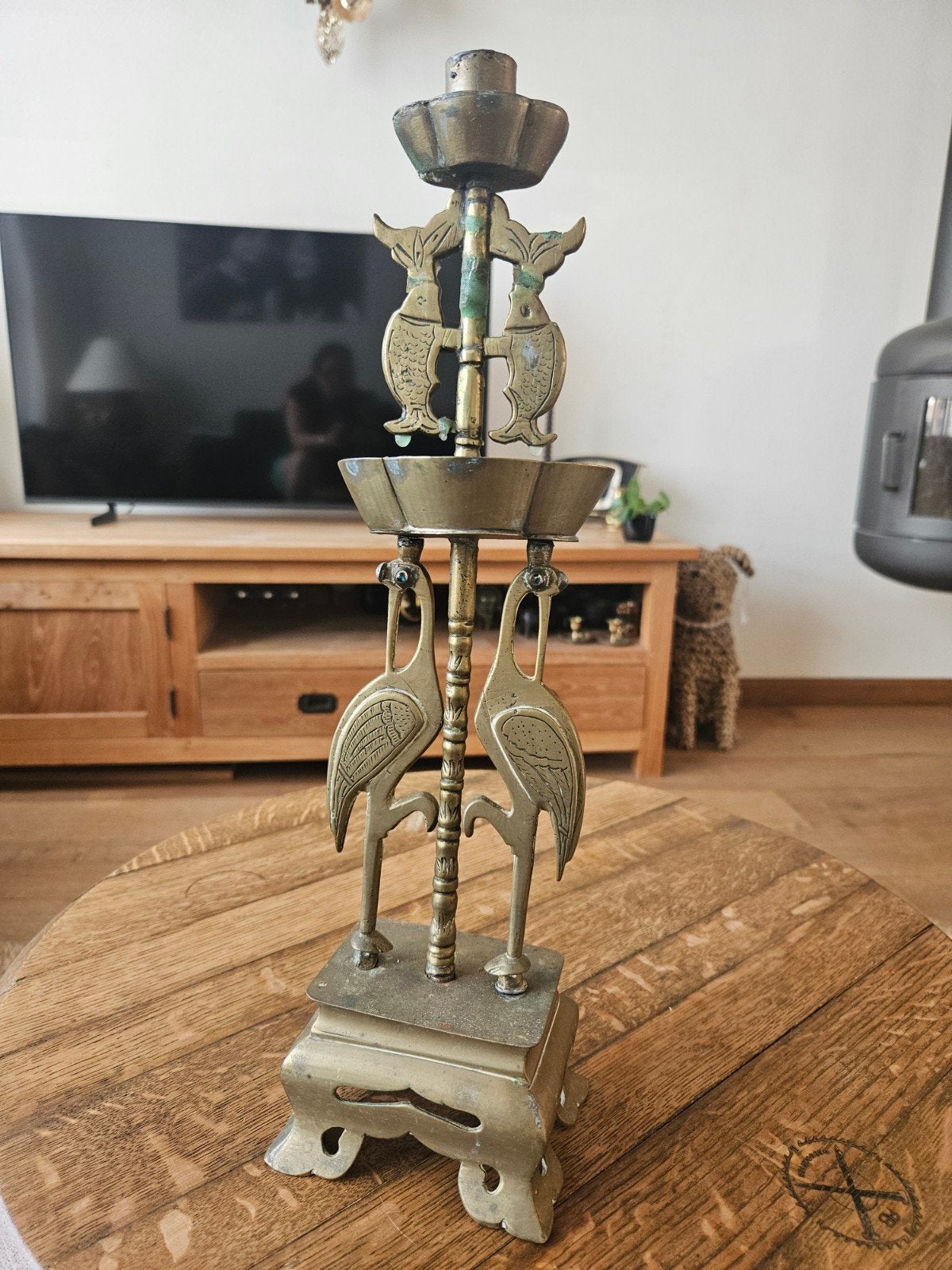 Zeldzame Grote Koreaanse Messing Altaarkandelaar (40 cm), Ophalen of Verzenden