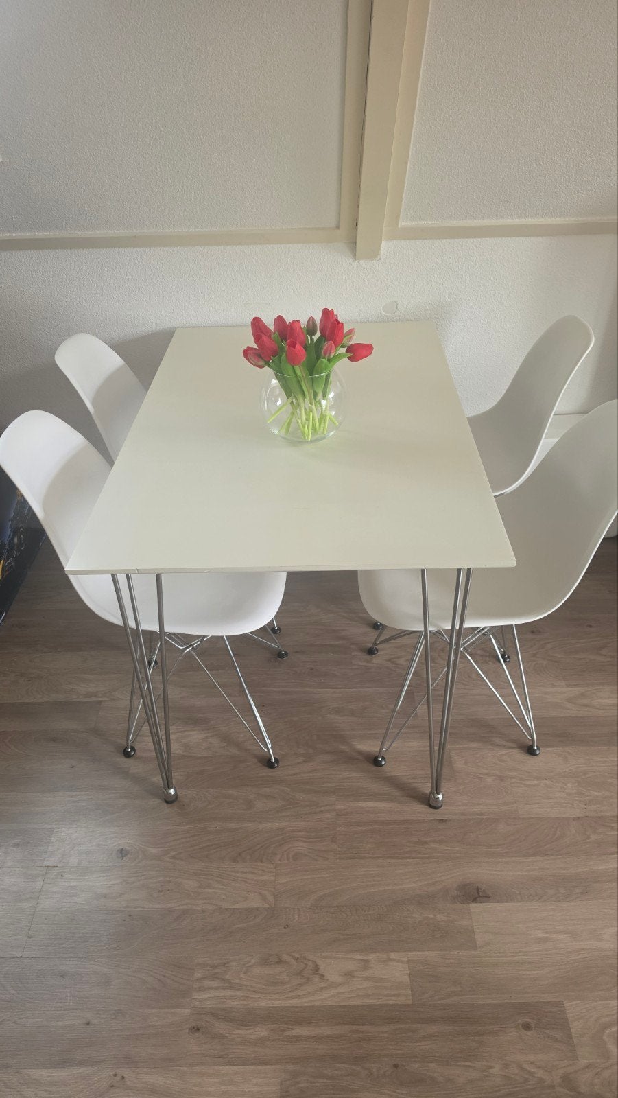 Compacte eethoek met 4 stoelen - Chroom en Wit, Ophalen