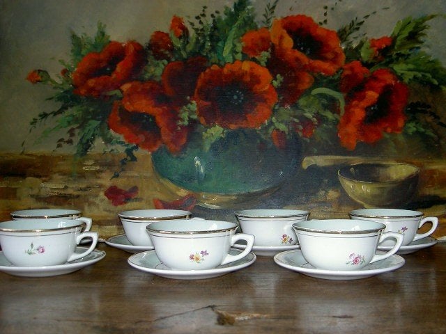 Franse theekopjes met schoteltjes, Antiek en Kunst, Ophalen of Verzenden