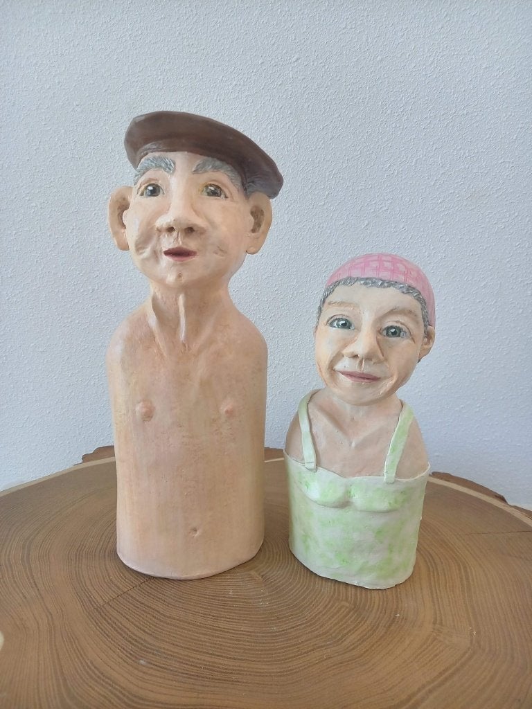 OPA EN OMA, 2 beelden, keramiek, Ophalen, Nieuw, Mens