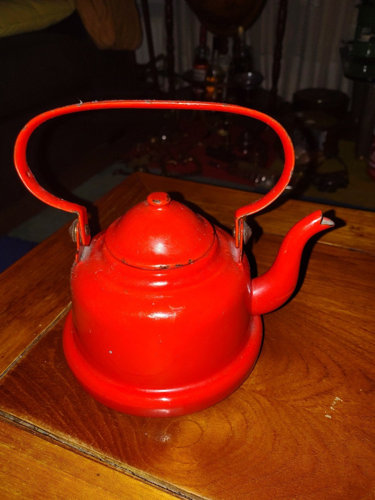 Vintage rode emaille theepot/fluitketel, Ophalen of Verzenden