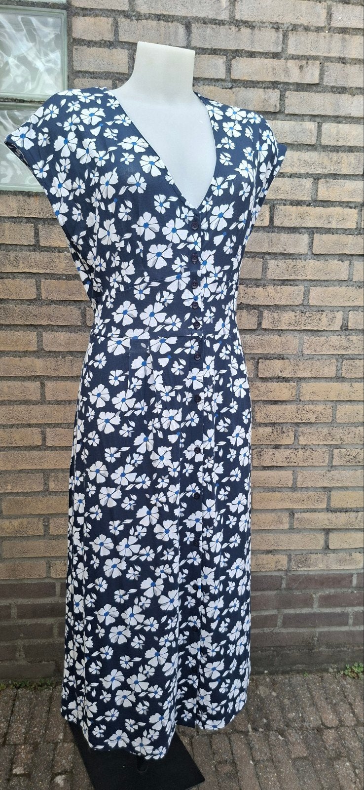 Lange jurk Bodyflirt 40/42 blauw met witte bloemen, Maat 38/40 (M), Blauw, Ophalen of Verzenden, Zo goed als nieuw