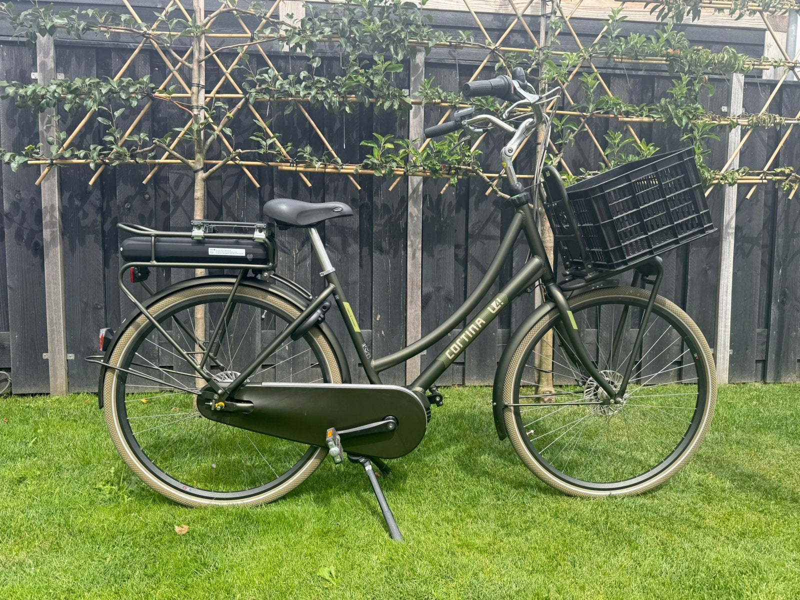 Cortina E-U4 Transport Family fiets in mat groen, elektrisch, Zo goed als nieuw, Mandje, 0 zitjes, Ophalen