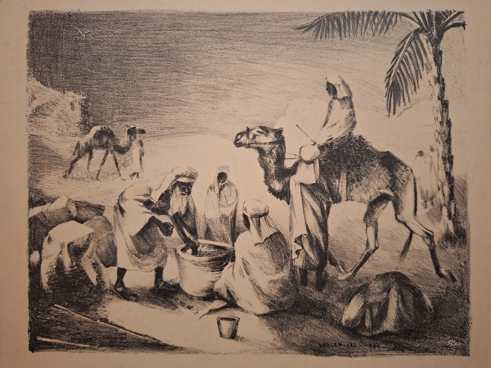 Lithografie: Oriëntaalse Voorstelling met Kamelen, Antiek en Kunst, Ophalen of Verzenden, Overige onderwerpen, Lithografie