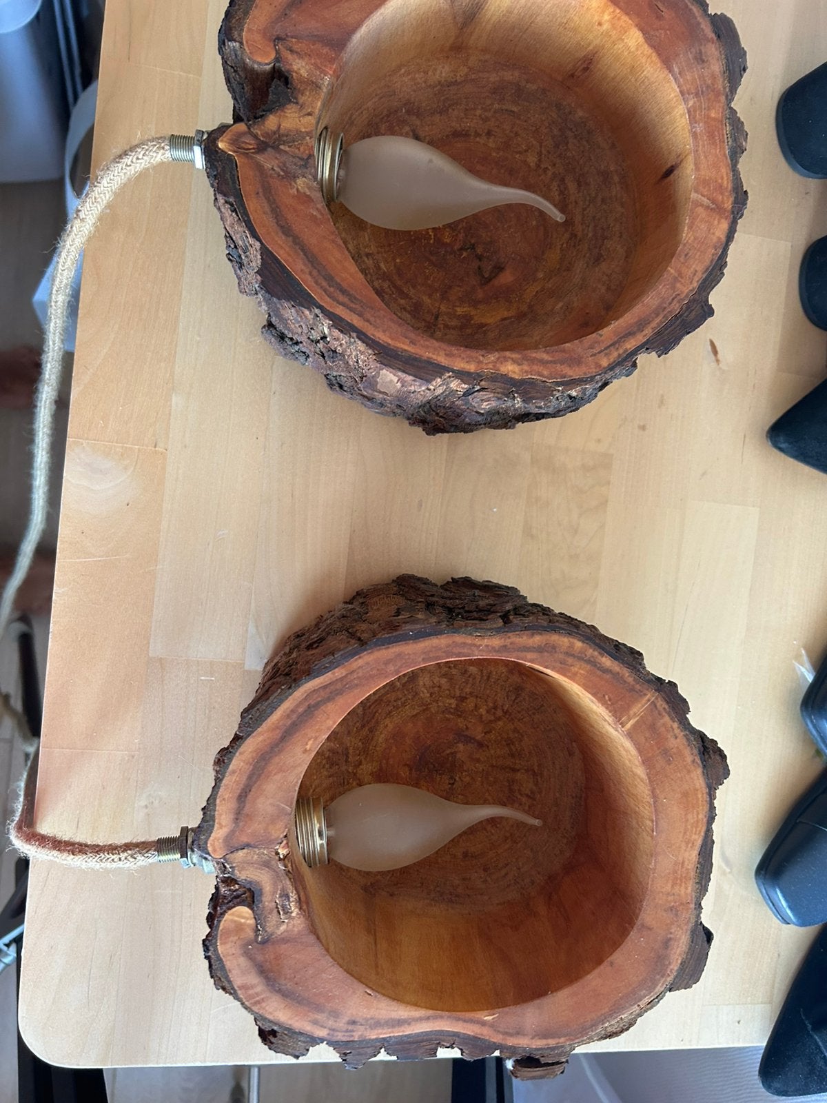 Handgemaakte 3 D boomstamlampjes, Ophalen, Nieuw, Hout