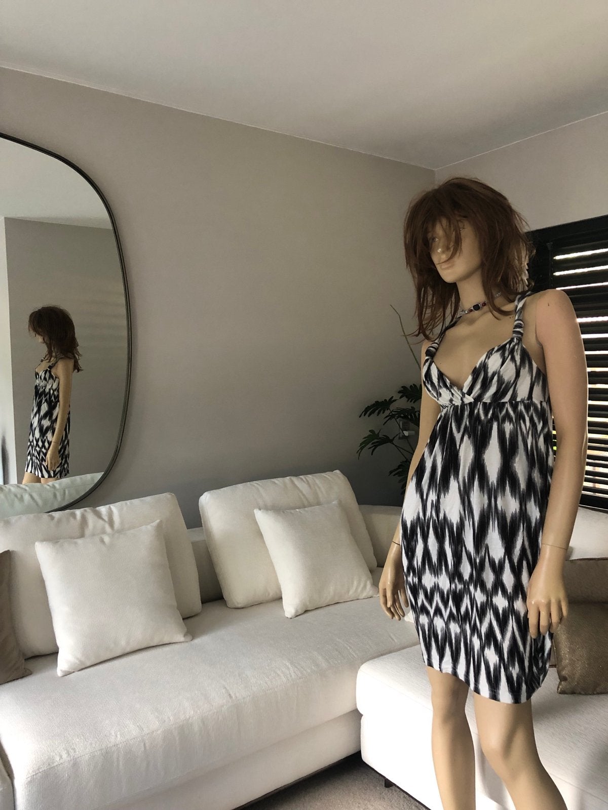 H&M Zomerjurkje Zwart-Wit Ikat Print Maat XS, Kleding | Dames, Zwart, Ophalen of Verzenden, Zo goed als nieuw, Maat 34 (XS) of kleiner
