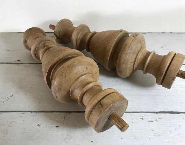 Set van twee Franse vintage houten balusters 30 cm, Ophalen of Verzenden
