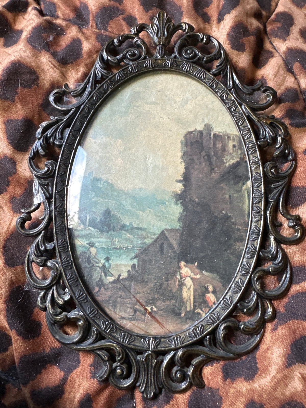 Vintage Italiaans fotolijstje met bol glas, Ophalen, Bruin, Gebruikt, Fotolijst