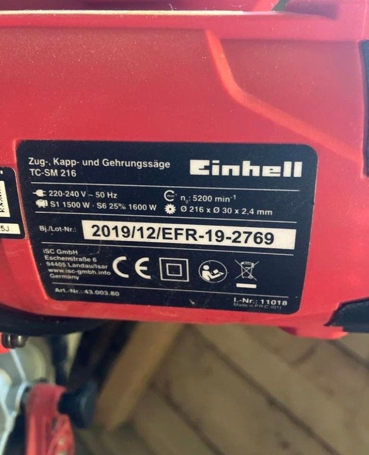 Einhell TC-SM 216 Afkort- en verstekzaag 1600W, Ophalen, Gebruikt, 70 mm of meer, Afkortzaag