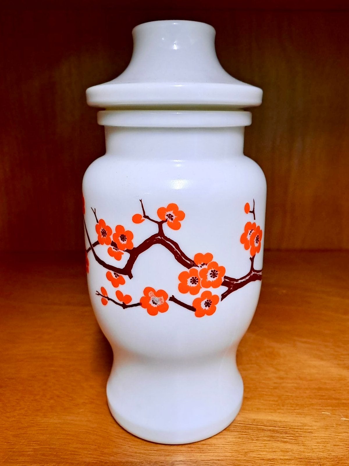 Vintage opaline apothekerspot jaren 70 oranje voorraadpot, Ophalen, Glas, Zo goed als nieuw, Voorraadpot