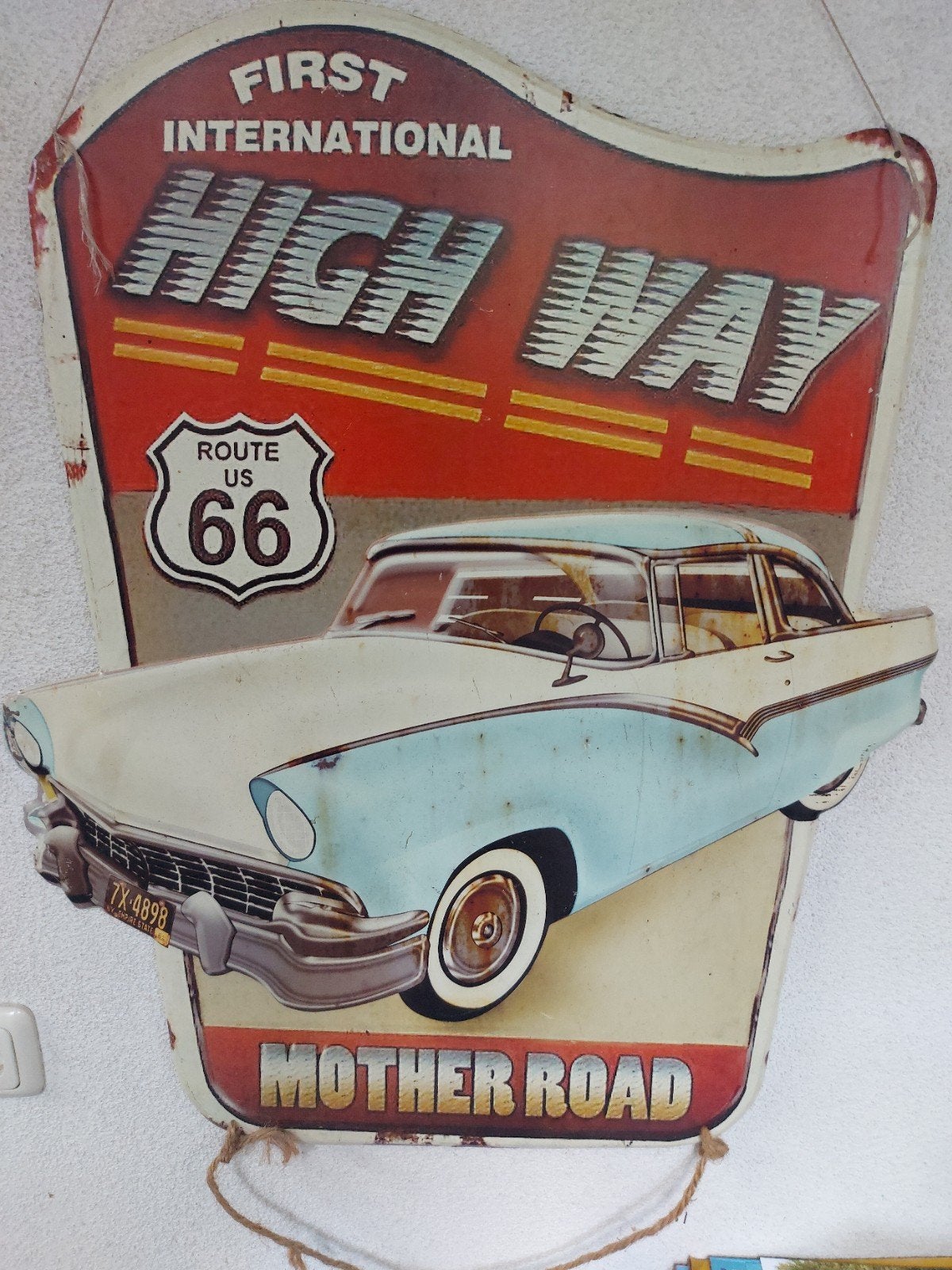 Vintage Route US 66 'Mother Road' metalen wandbord garage, Ophalen of Verzenden, Gebruikt, Auto's