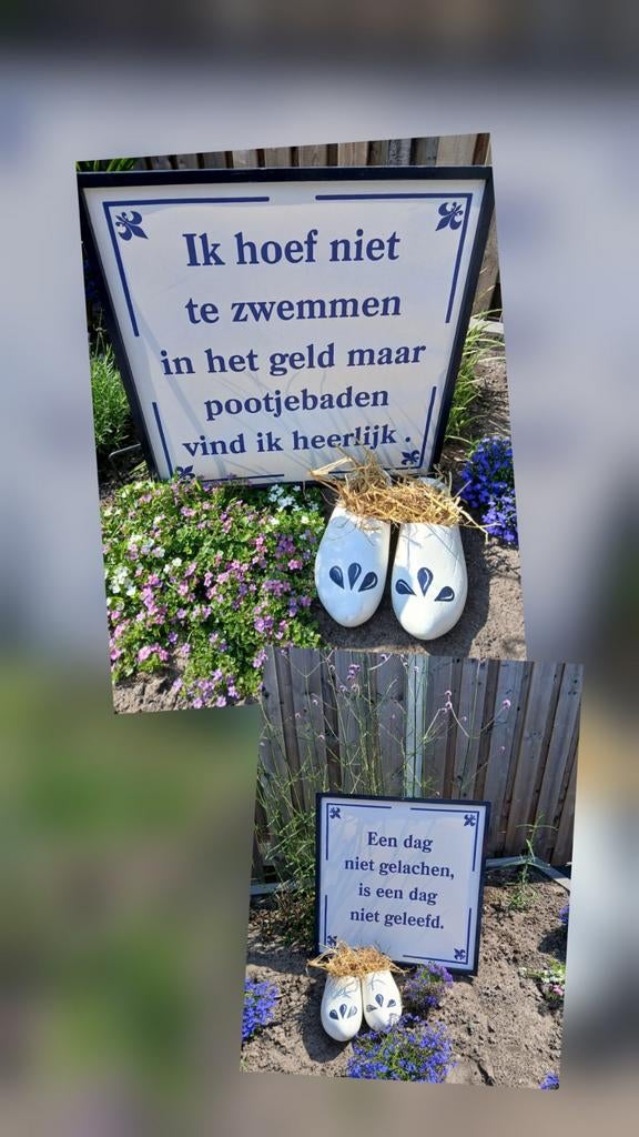 Te huur leuke straatversiering tegeltjes met spreuken., Ophalen