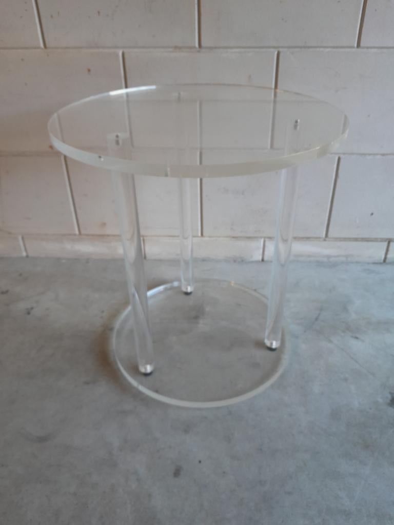 Mooie ronde design perplex bijzettafel, Ophalen, Kunststof, Rond, 55 tot 75 cm