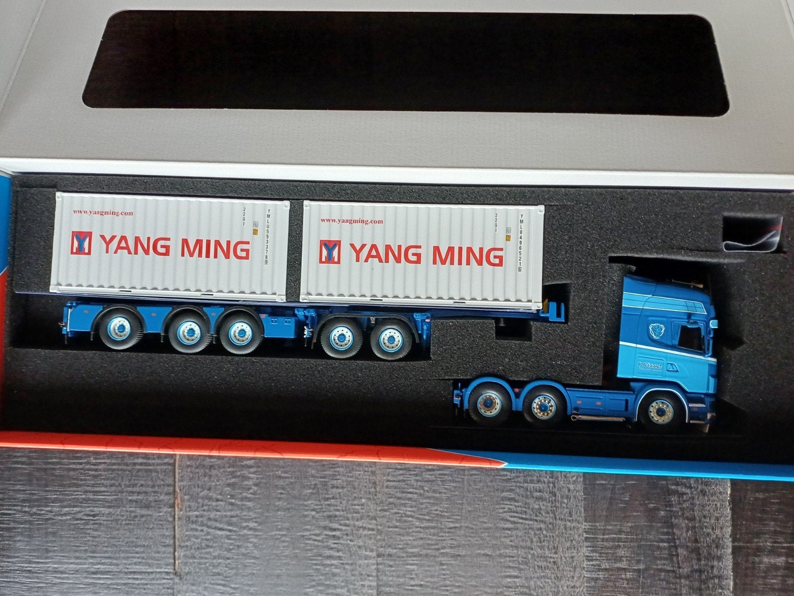 Tekno scania 164 v8  P.visser met container trailer, Ophalen of Verzenden, Nieuw, Bus of Vrachtwagen, Tekno