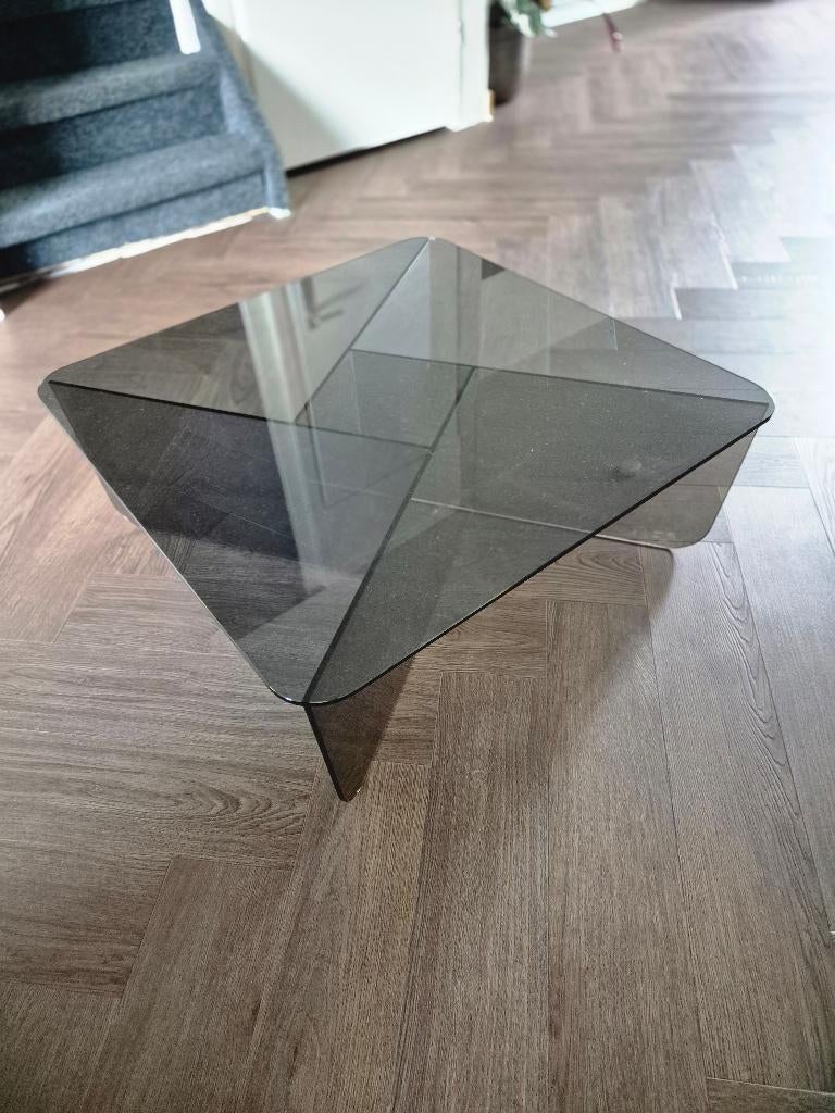 Oki Glazen Koffietafel + Glazen bijzettafel Smoked Glass, Huis en Inrichting, Tafels | Salontafels, Ophalen, 50 tot 100 cm, Vierkant