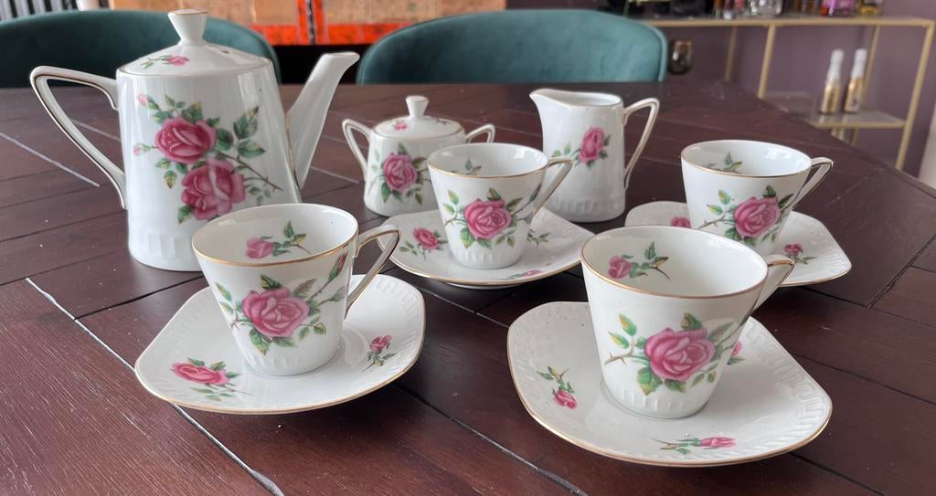 Vintage porseleinen theeservies met rozenmotief, Ophalen of Verzenden