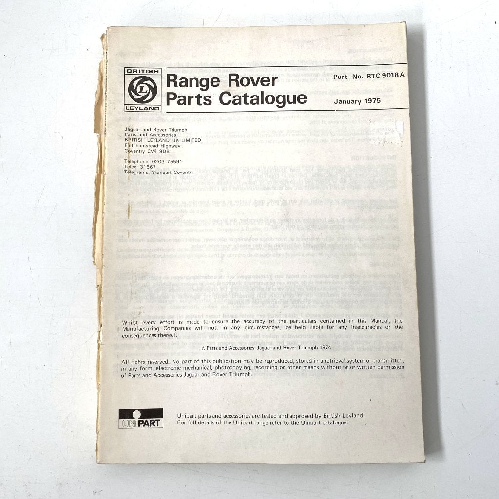 Range Rover parts catalogue 1975, Verzenden, Gelezen, Overige merken