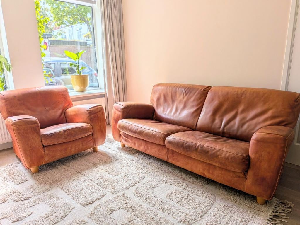 Molinari Fatboy bank en fauteuil set, Ophalen, Gebruikt, 150 tot 200 cm, Driepersoons