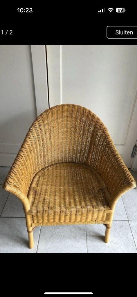 rieten stoeltje, Huis en Inrichting, Stoelen, Ophalen, Gebruikt, Bruin, Riet of Rotan
