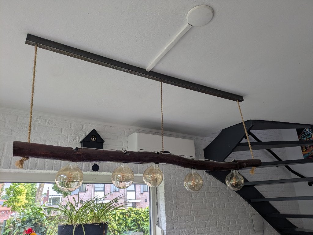 Unieke hanglamp, Ophalen, Gebruikt, E27 (groot), Industrieel met natuurlijk