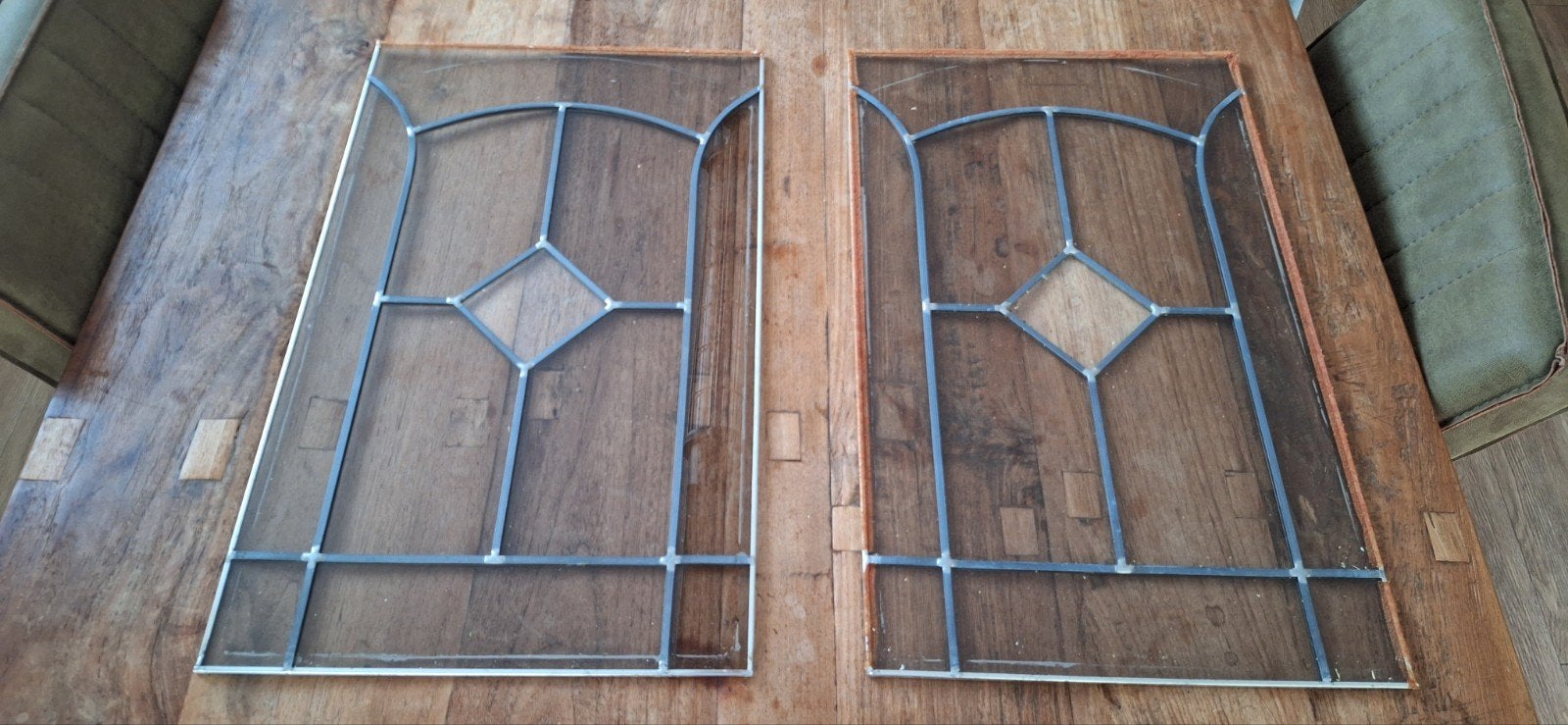 Glas-in-lood 2 panelen voorzien van helder getint glas, Ophalen, Gebruikt, Minder dan 80 cm, Overige typen