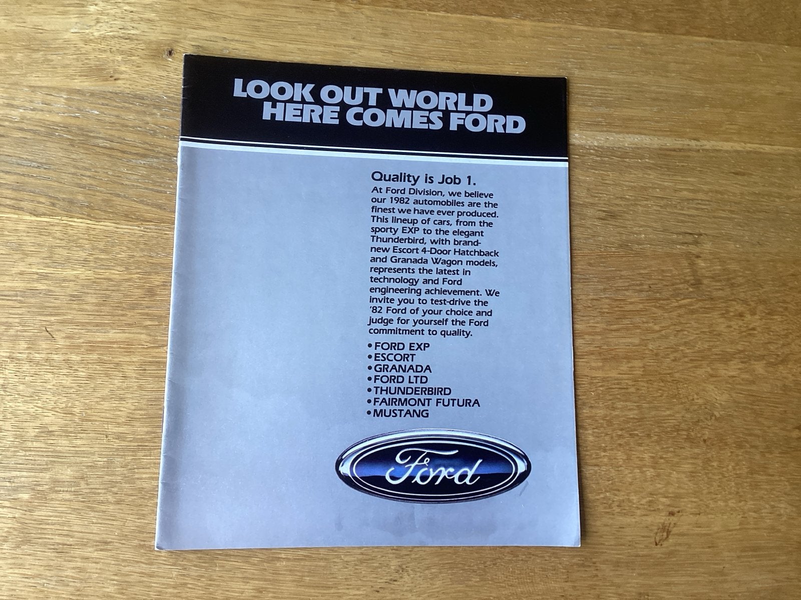 Ford brochure 1982 - Escort, Granada, Mustang U.S., Boeken, Ophalen of Verzenden, Zo goed als nieuw, Ford