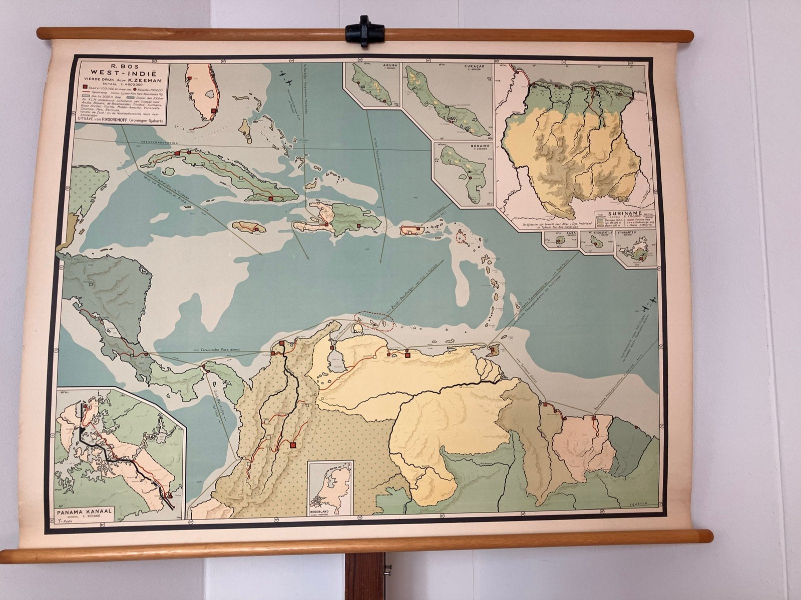 West-Indië Schoolkaart , jaren 40/50., Ophalen of Verzenden, Aardrijkskunde