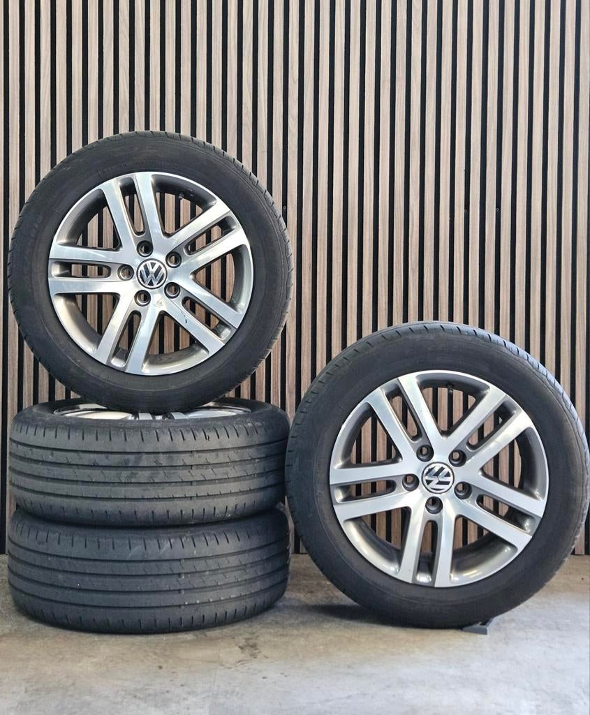 16" Orig Volkswagen Golf Caddy velgen+Zomerbanden 5x112, Gebruikt, 16 inch, Banden en Velgen, 205 mm