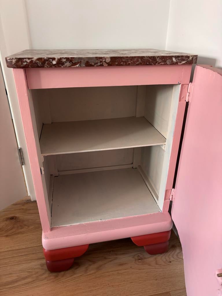 Uniek Bijzetkastje met Marmeren Blad - Roze/Rood, Ophalen of Verzenden, Gebruikt
