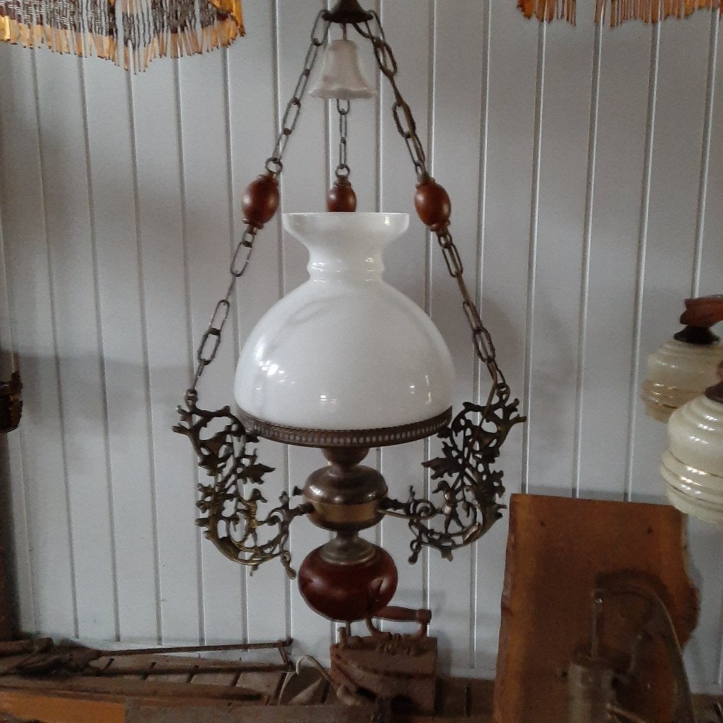 Nostalgische, klassieke hanglamp, elektrisch gemaakt, Ophalen, Gebruikt, Glas