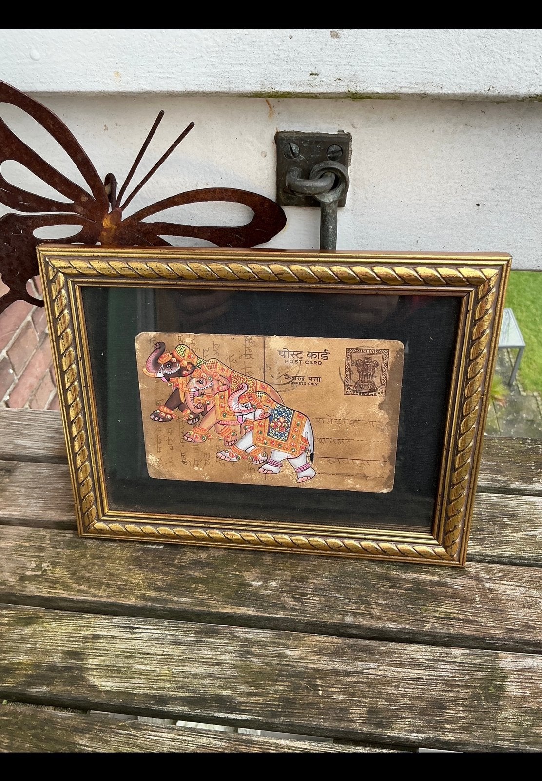 Ansichtkaart, gouden olifanten uit India. Ingelijst, olifant, Antiek en Kunst, Ophalen of Verzenden