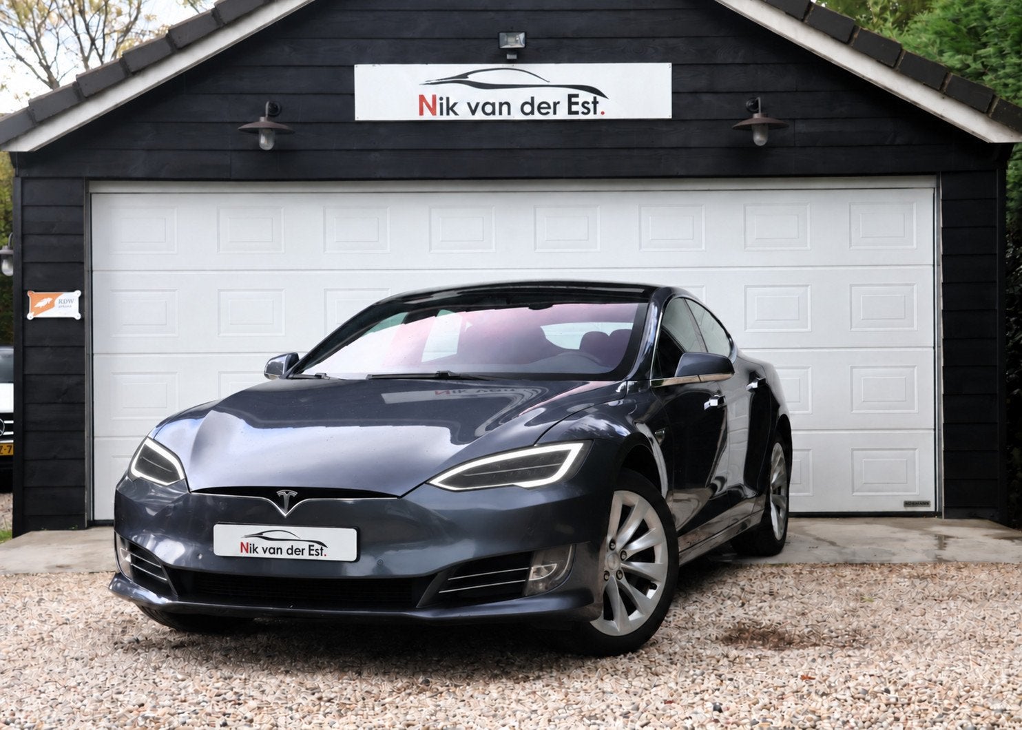 Tesla Model S 75D-Leder-Carbon-MCU2-CCS, Auto's, Automaat, Verwarmde buitenspiegels, Gebruikt, Zwart