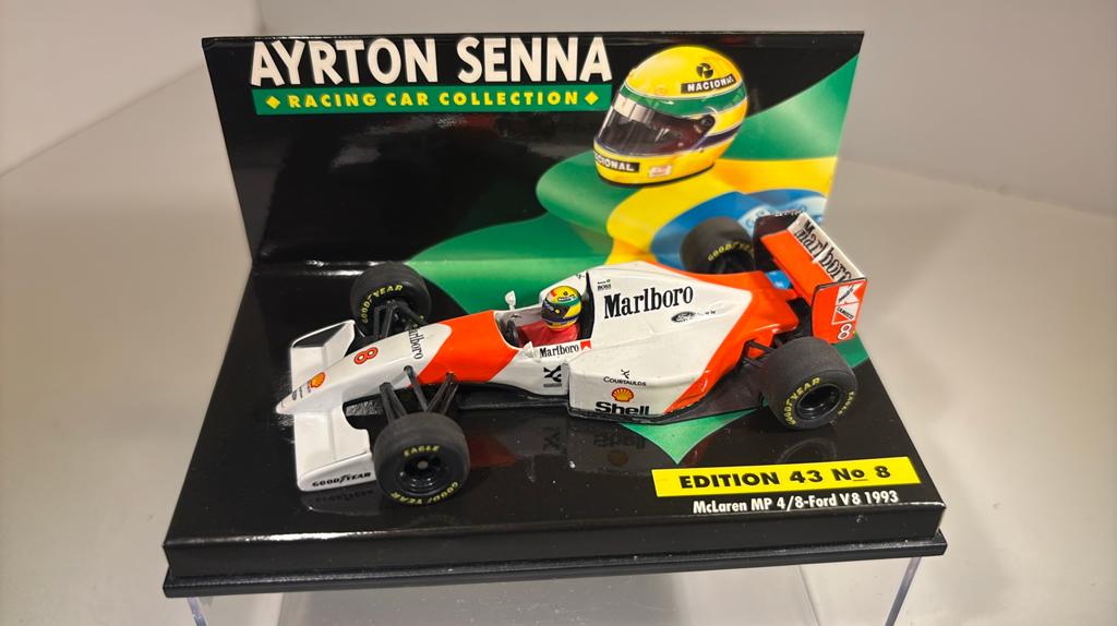 F1 McLaren mp4/8 ford v8 ayrton senna 1993 minichamps 1.43, Hobby en Vrije tijd, Modelauto's | 1:43, Auto, Ophalen of Verzenden