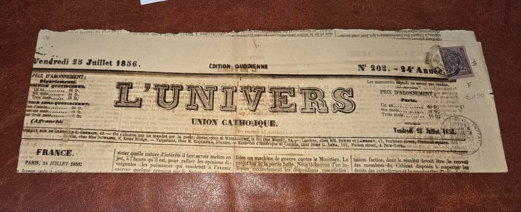 Modena 9 cent Franse krant 1856 Imperiale postzegel, Ophalen of Verzenden