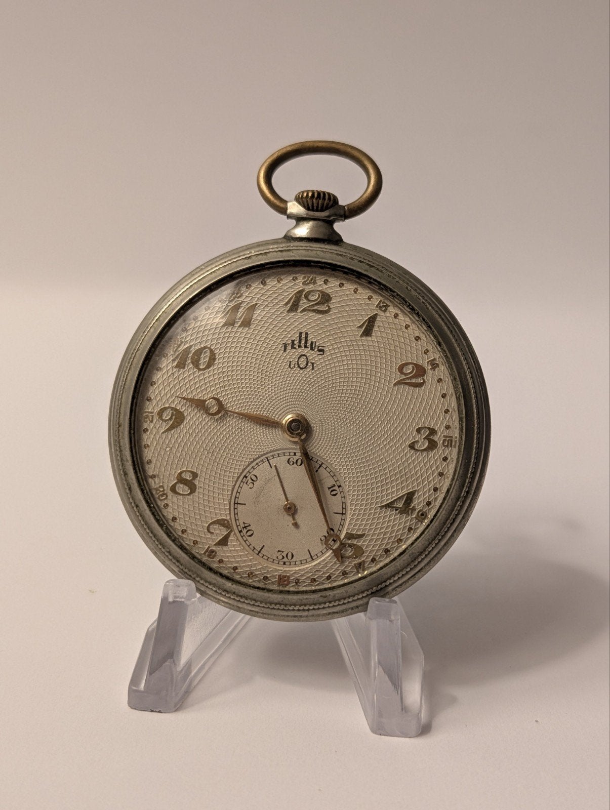 Antiek Tellus Zakhorloge - Zilverkleurig met Gouden Cijfers, Sieraden, Tassen en Uiterlijk, Horloges | Antiek, Overige merken
