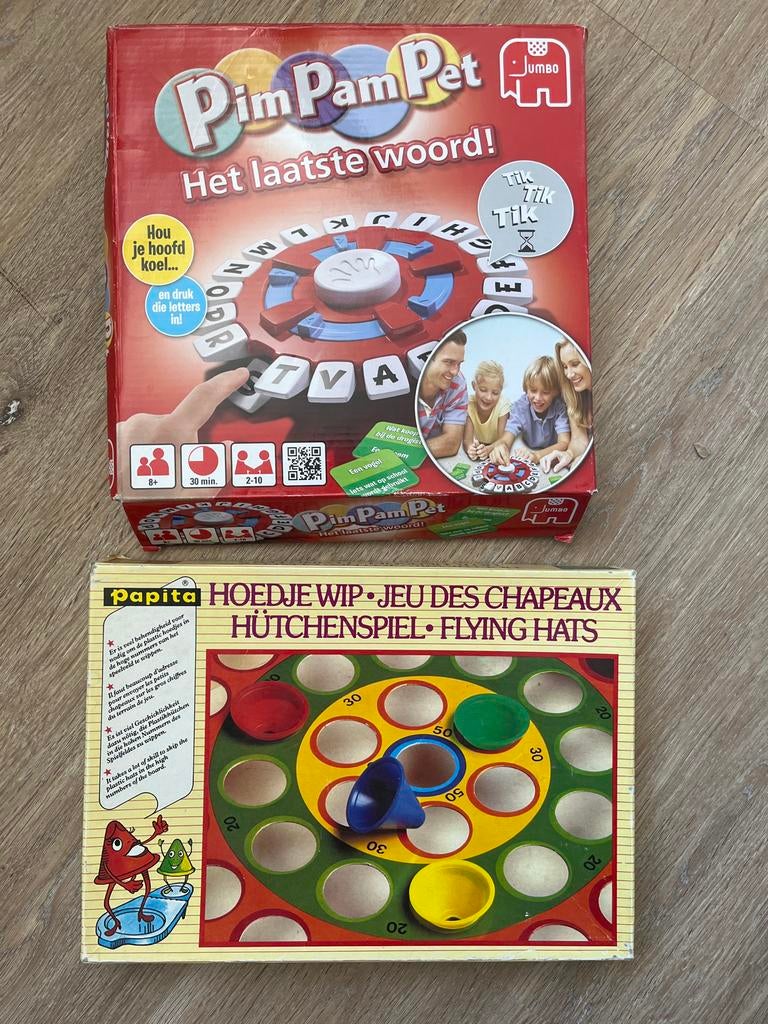 Pim Pam Pet & Hoedje Wip - Twee Leuke Gezelschapsspellen, Hobby en Vrije tijd, Gezelschapsspellen | Bordspellen, Drie of vier spelers